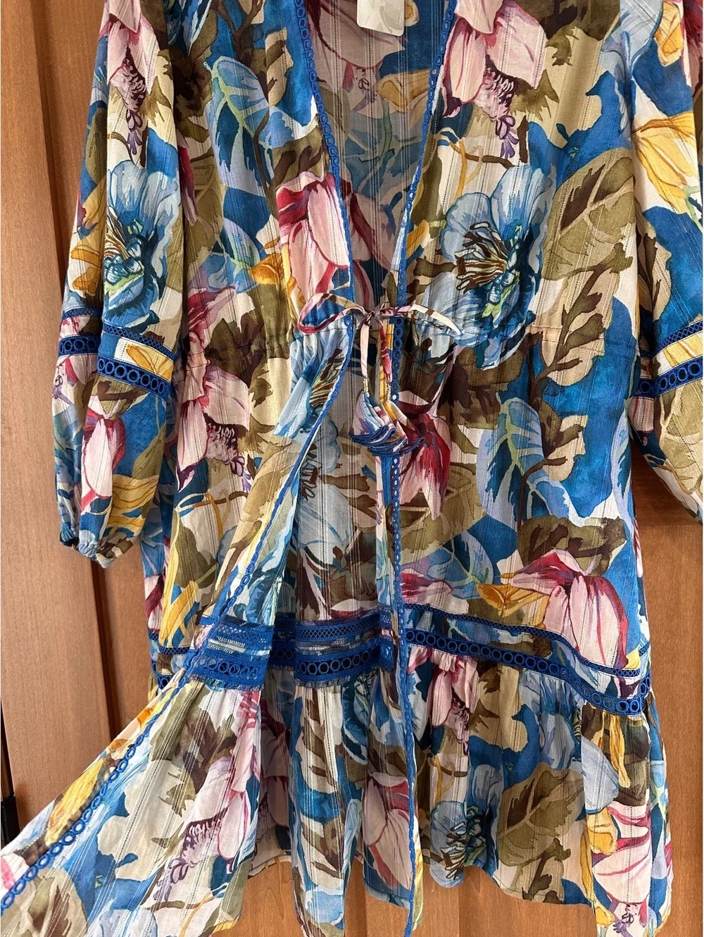 NWT Tommy Bahama Playa Marbella Open Front Beach Tunic Blue Floral Women’s Small